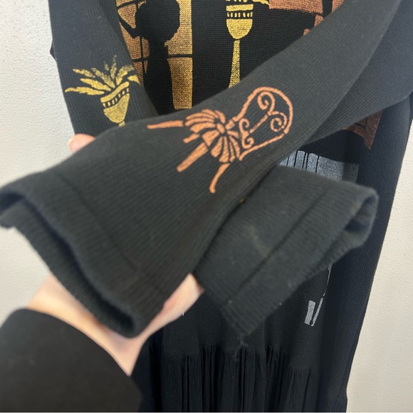 Marguerita Vintage 90s Art Deco Handpainted Cotton Black Sweater Dress USA - Picture 7 of 13